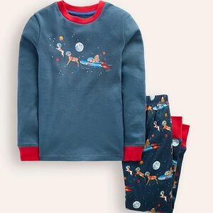 Mini Boden Blue Space Santa Long John Pajamas NWT